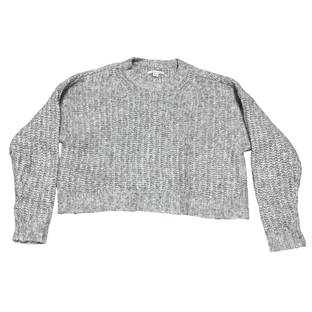 Y2k American Eagle Cropped Chunky Knit Sweater Size S Heather Gray Womens